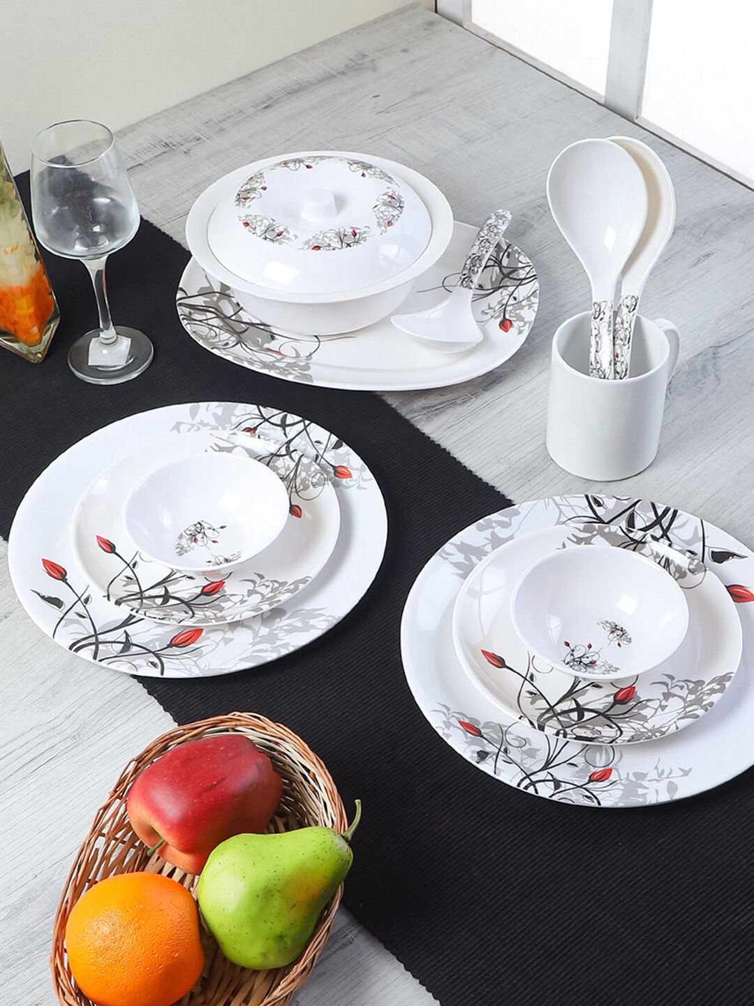 CDI Set Of 33 Floral Printed Melamine Glossy Dinner Set Price in India