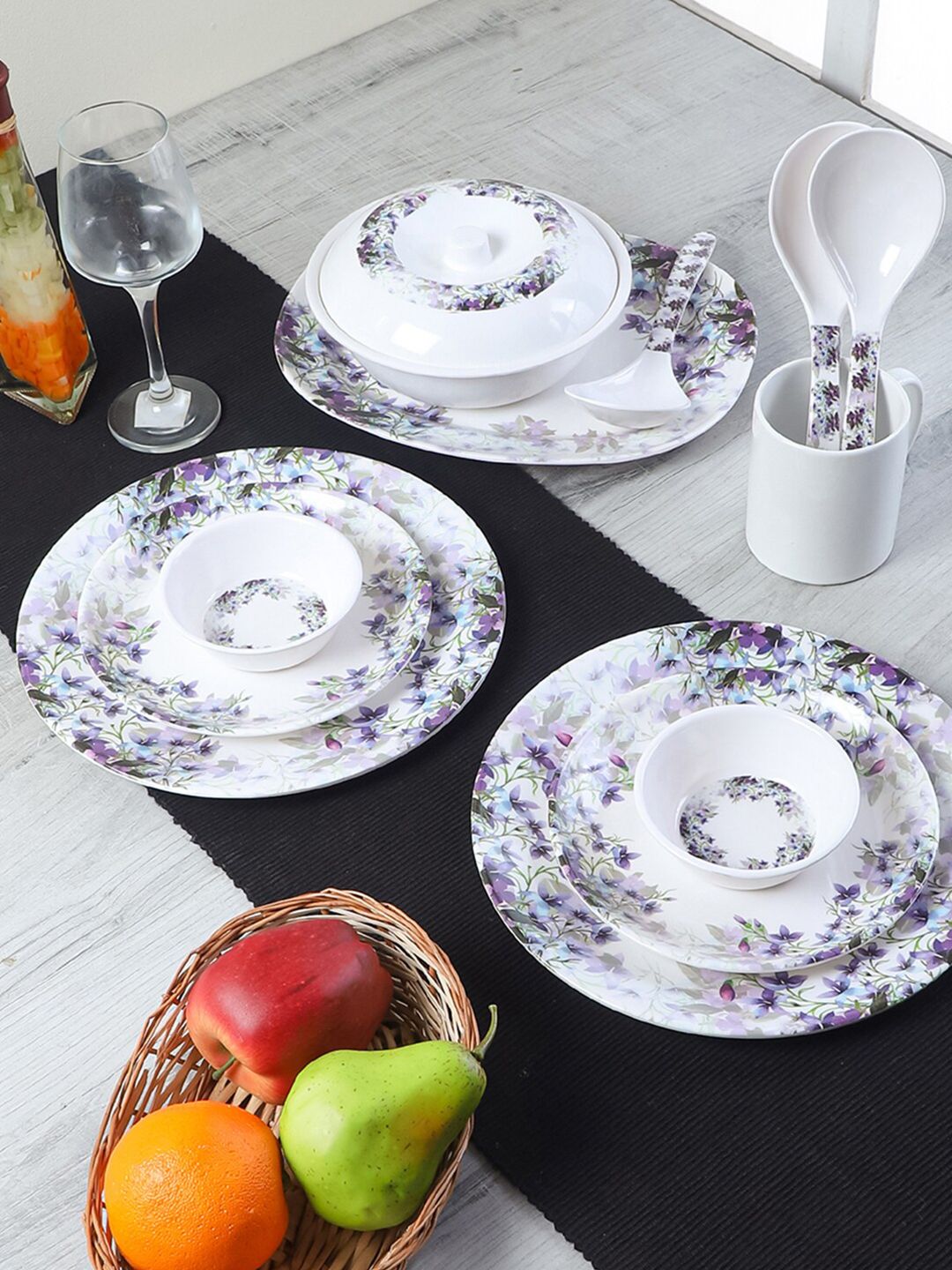 CDI White & Purple 33 Pieces Printed Melamine Glossy Dinner Set Price in India