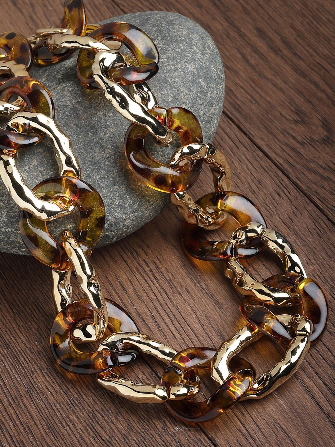 VOGUE PANASH Gold-Toned & Brown Leopard Style Bold Necklace Price in India