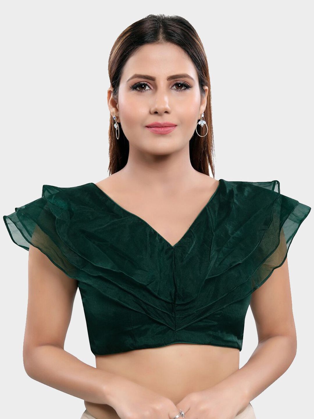 SALWAR STUDIO Women Green Solid Saree Blouse Price in India