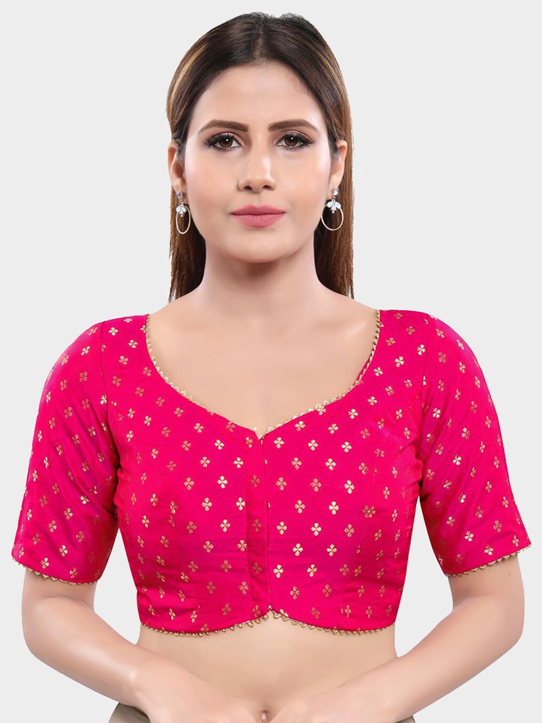 SALWAR STUDIO Women Pink Printed Readymade Saree Blouse Price in India