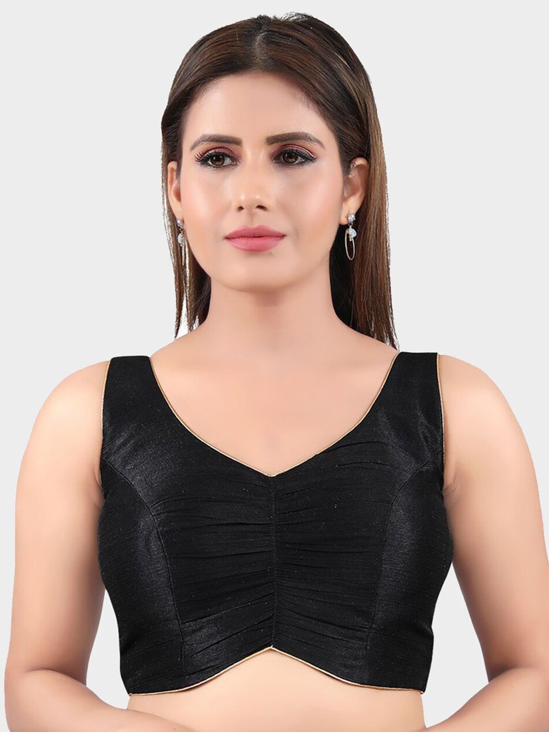 SALWAR STUDIO Women Black Solid Readymade Saree Blouse Price in India