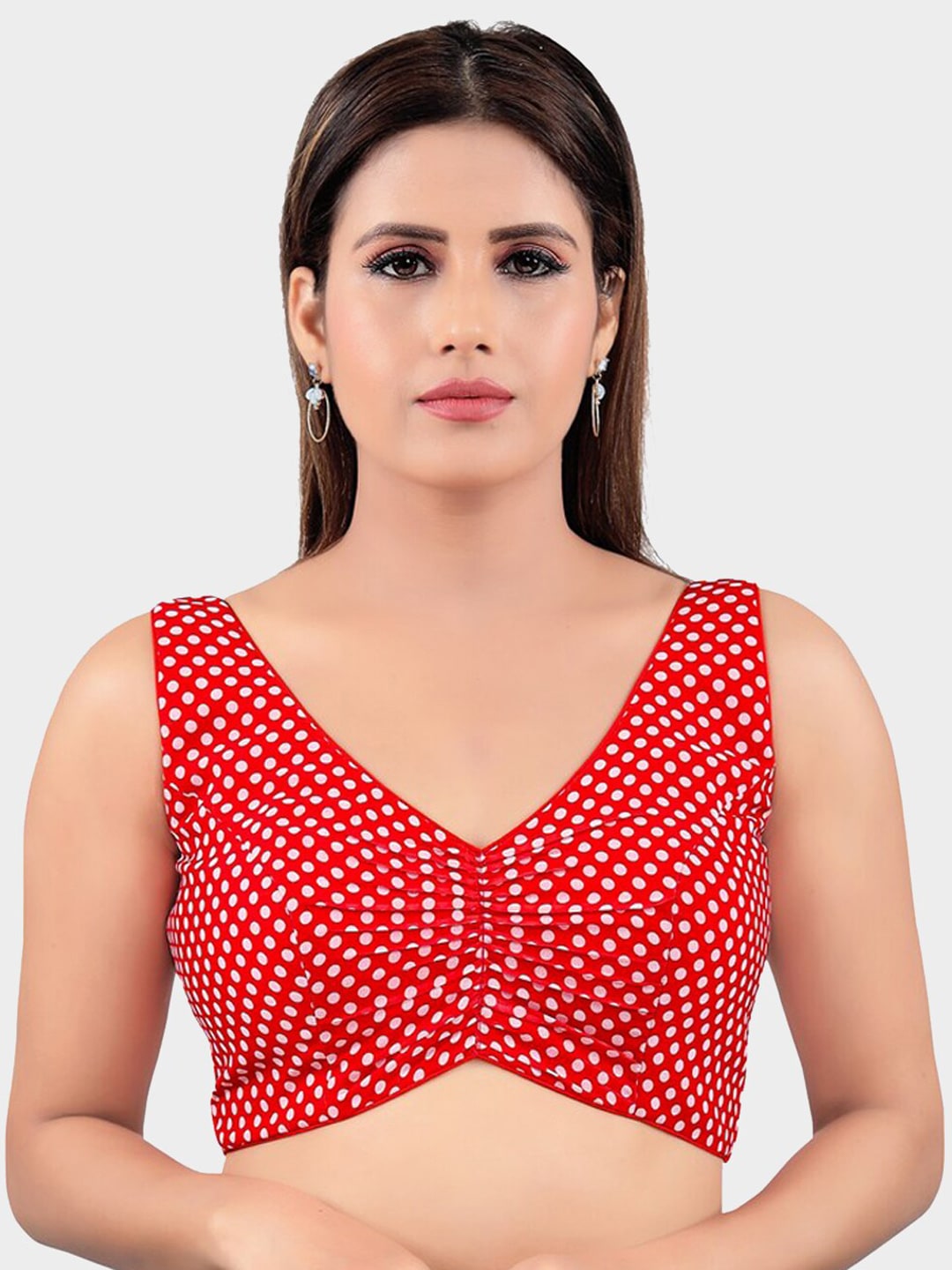 SALWAR STUDIO Women Red & White Printed Readymade Saree Blouse Price in India