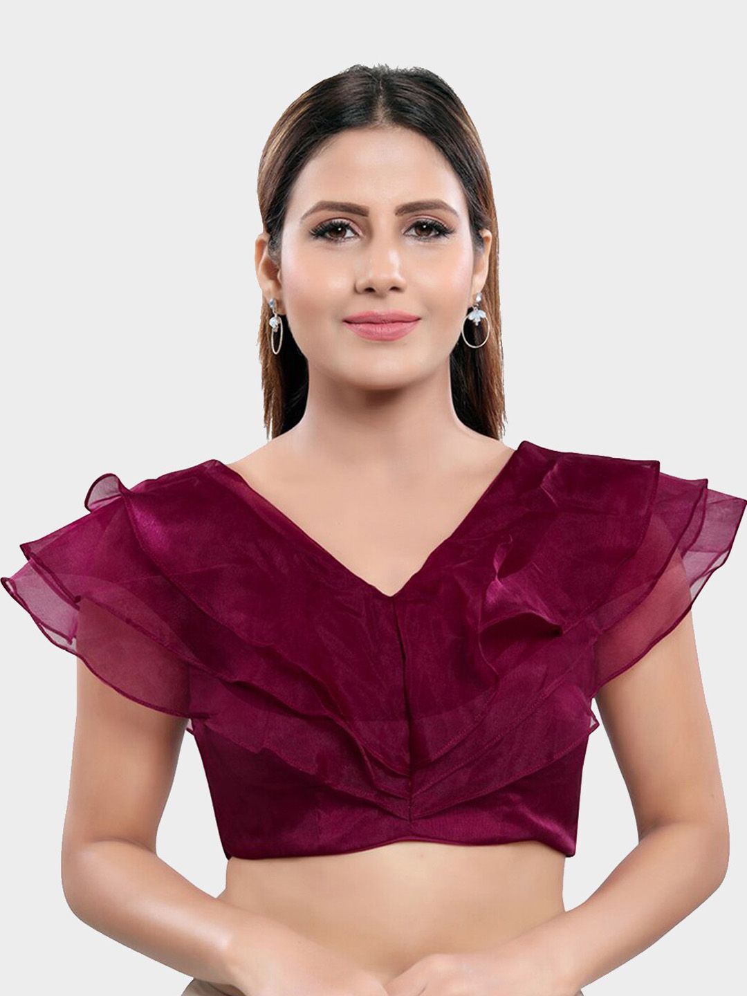 SALWAR STUDIO Women Maroon Solid Readymade Saree Blouse Price in India