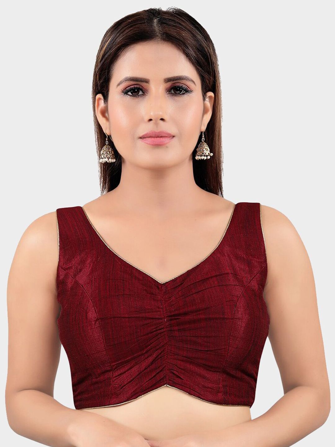 SALWAR STUDIO Women Maroon Solid Saree Blouse Price in India