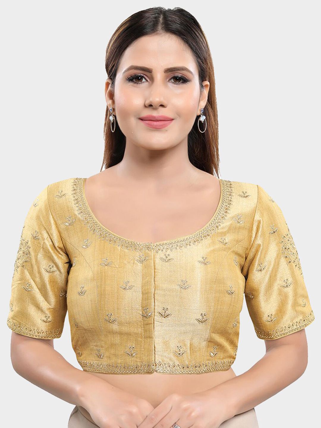 SALWAR STUDIO Women Gold-Toned Embroidered Saree Blouse Price in India