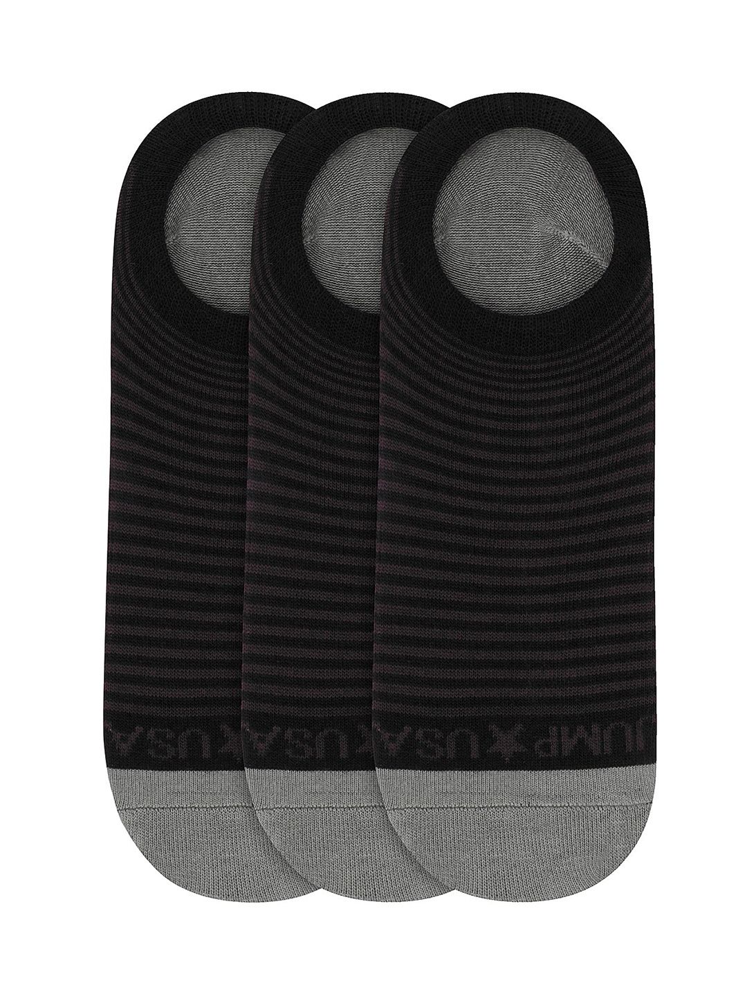JUMP USA Men Pack of 3 Grey & Black Striped Cotton Shoeliners