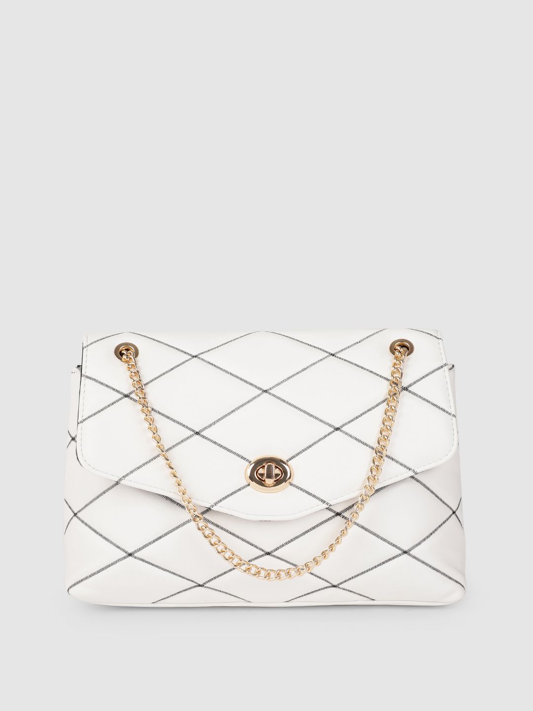 Accessorize White Geometric Textured PU Structured Handheld Bag With Quilted Detail Price in India