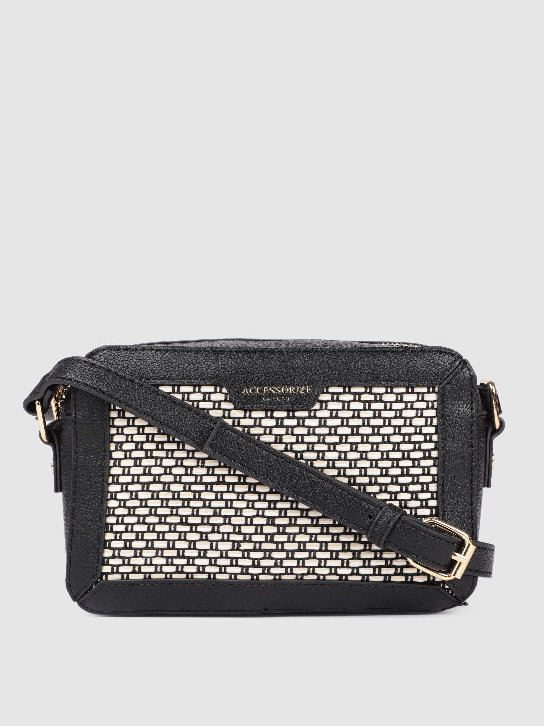 Accessorize Black & White Textured Sling Bag Price in India