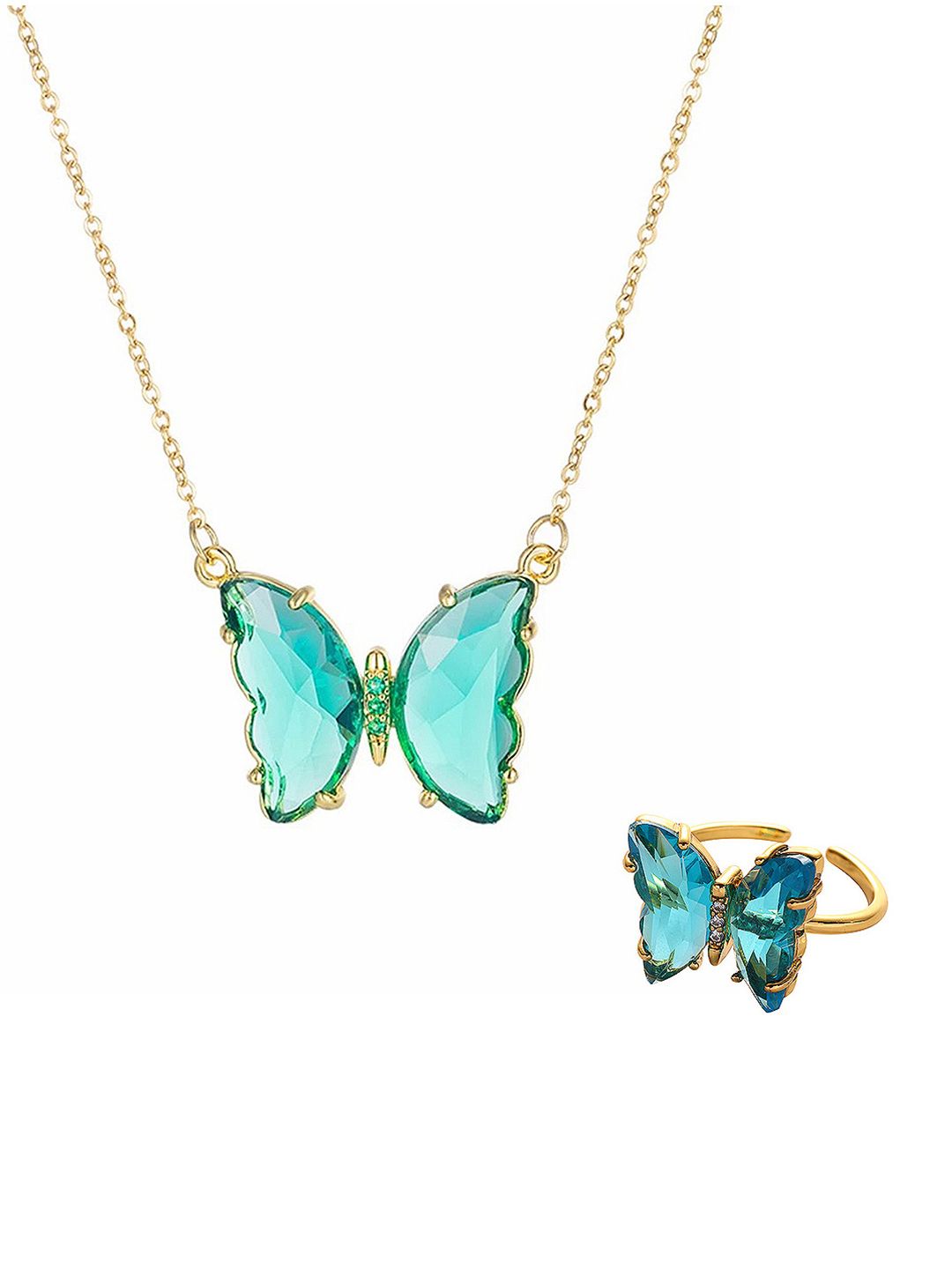 Vembley Gold-Toned & Blue Gold-Plated Enamelled Necklace Price in India