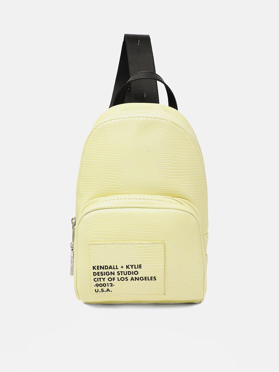 KENDALL & KYLIE Women Yellow & Black Typography Backpack Price in India