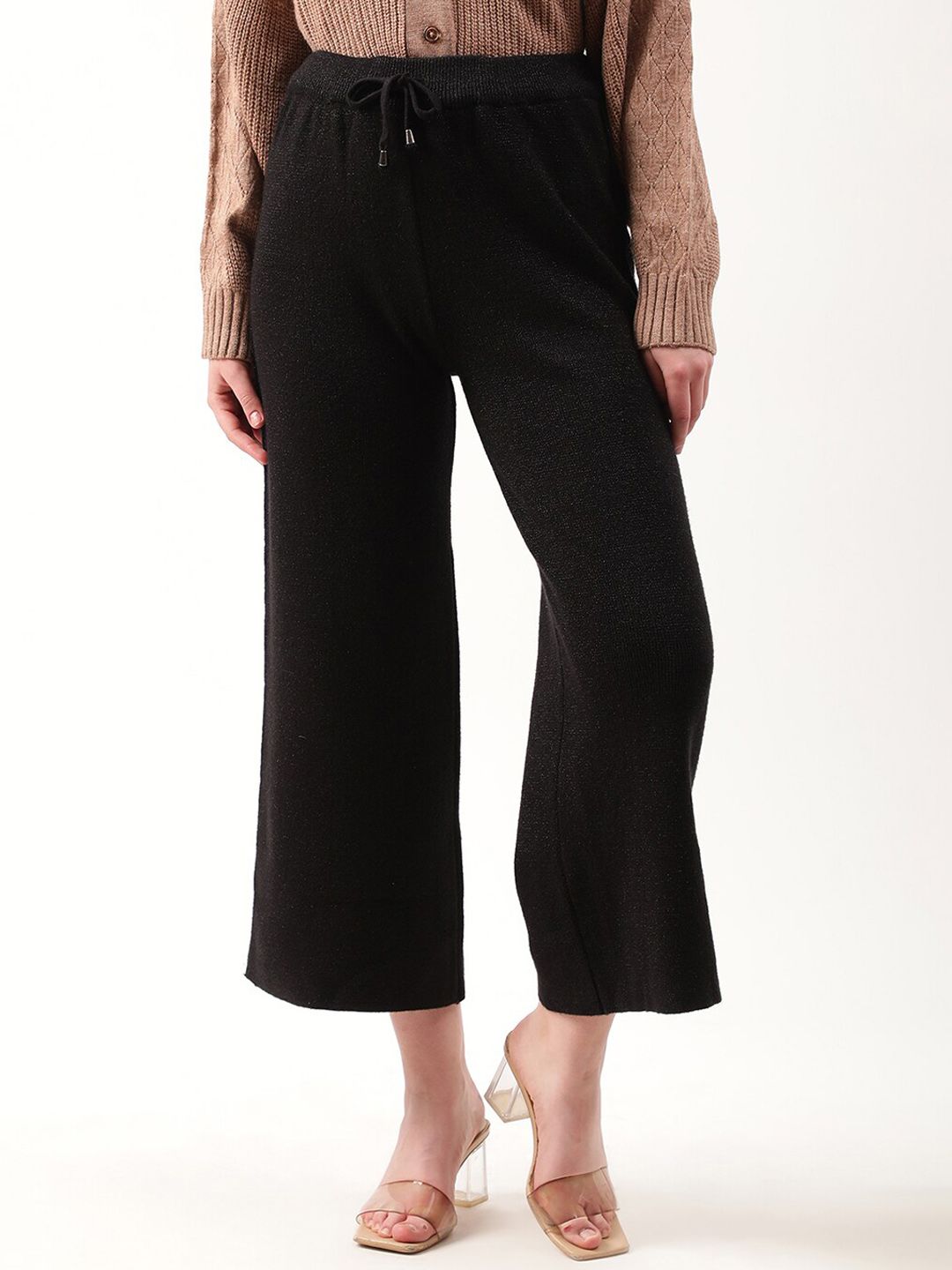 ROOTED Women Black High-Rise Trousers Price in India