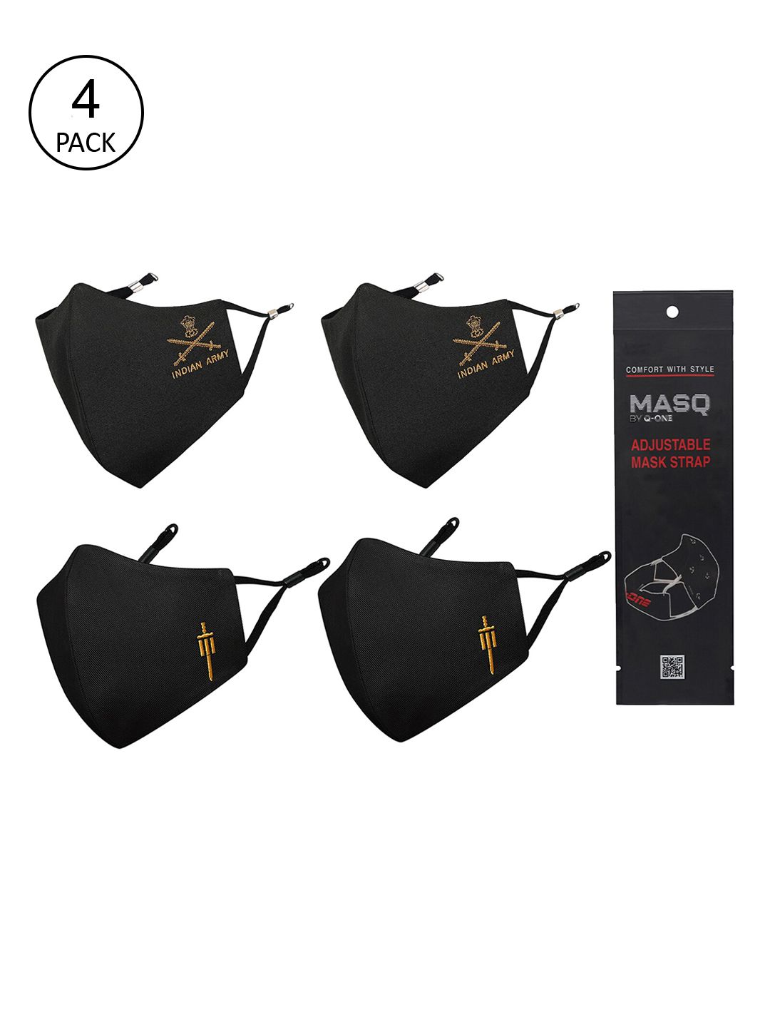 MASQ Men Pack Of 4 Black 4-Ply Reusable Pure Cotton Cloth Face Masks