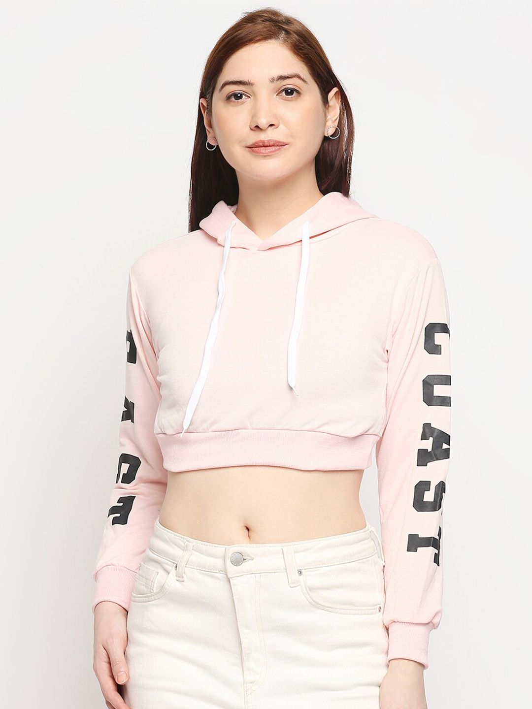 LYKKEIN Women Pink Hooded Sweatshirt Price in India