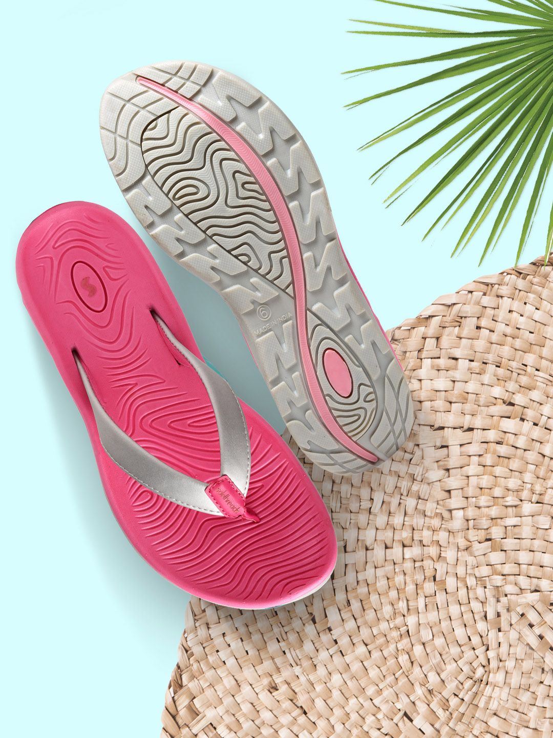 Solethreads Women Pink & Grey Thong Flip-Flops Price in India