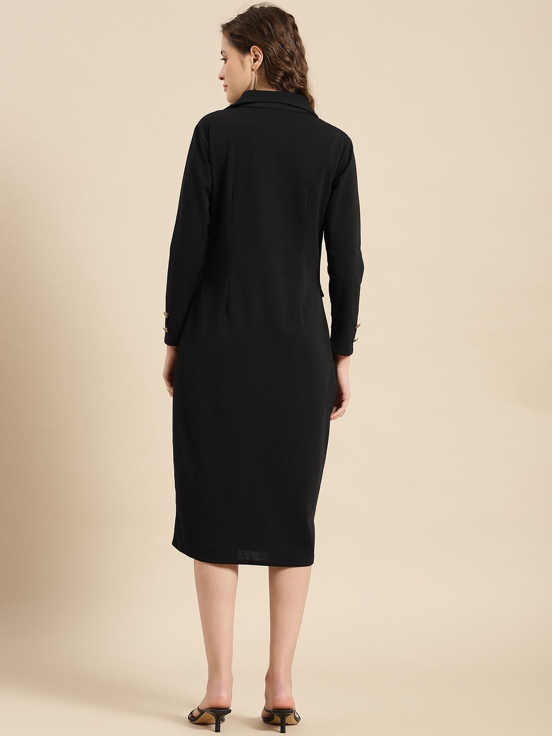 black coated dress Black crêpe tailored coat dress featuring crystal embroidery main image 1