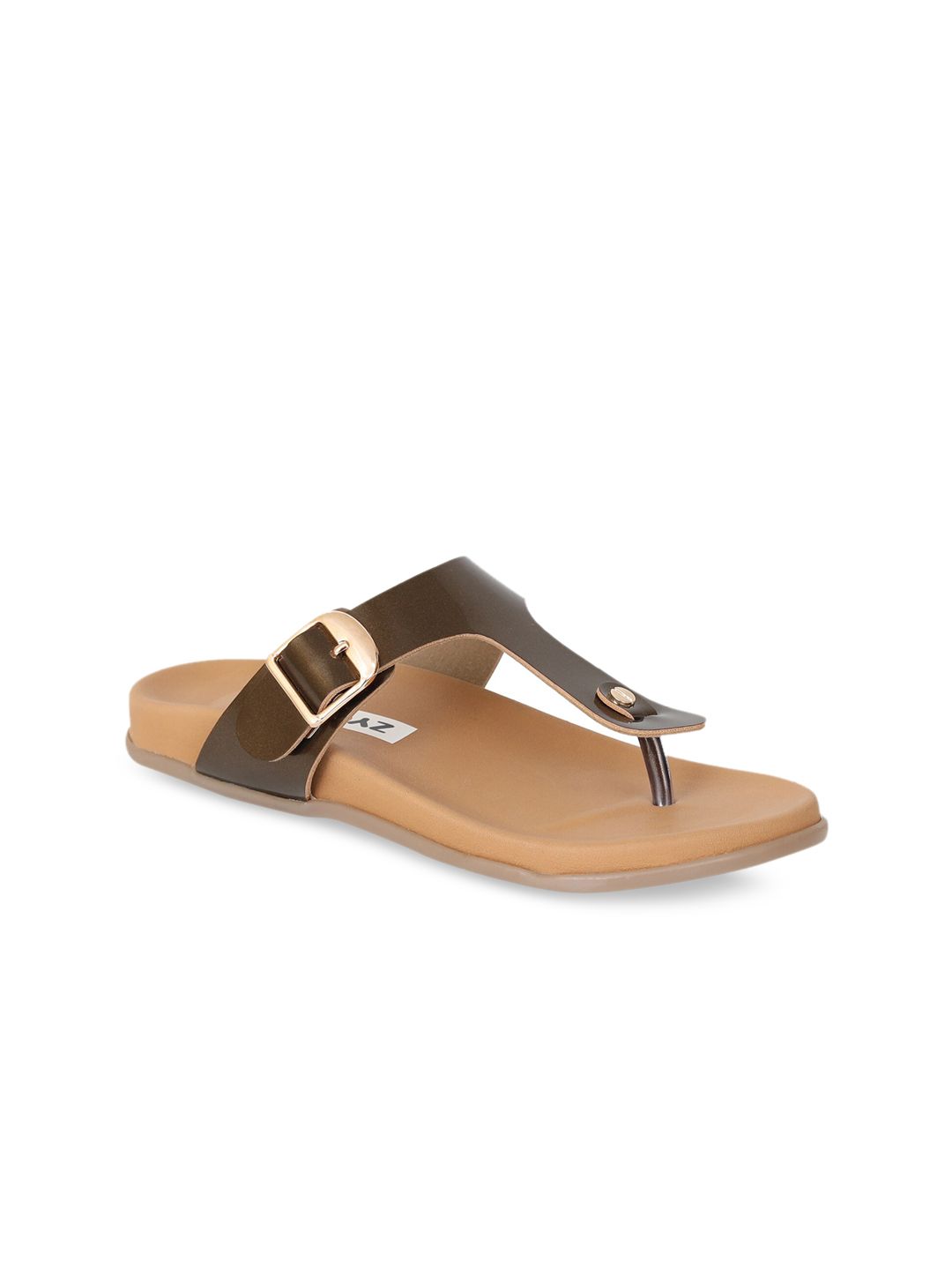 Zyla Women Brown T-Strap Flats Price in India