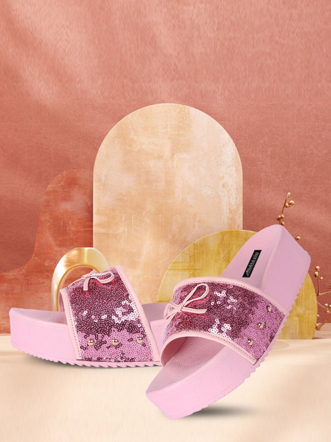 Alishtezia Women Pink Embellished Sliders Price in India