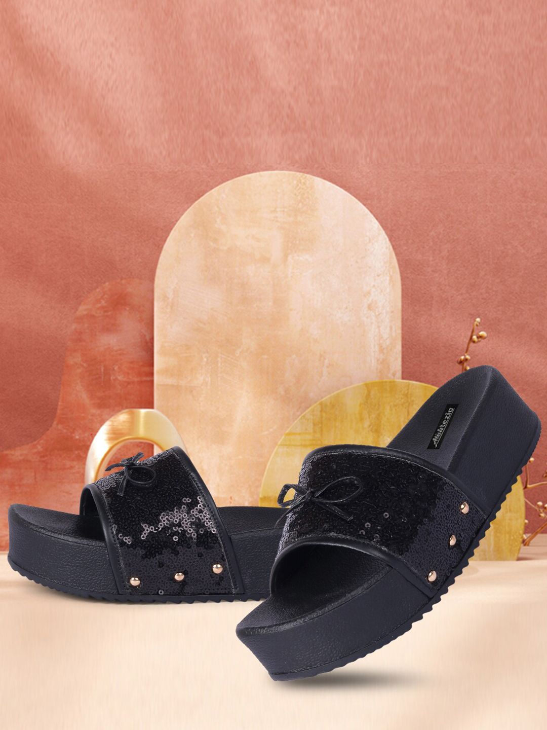 Alishtezia Women Black Embellished Sliders Price in India