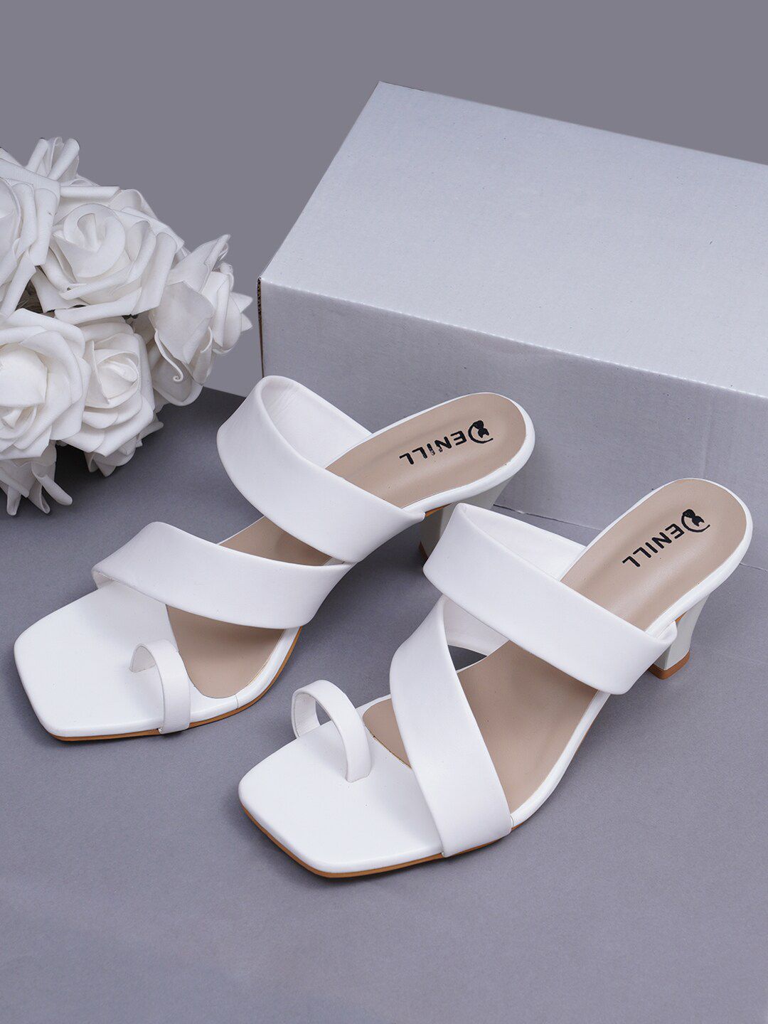 Denill White Colourblocked Block Sandals Price in India