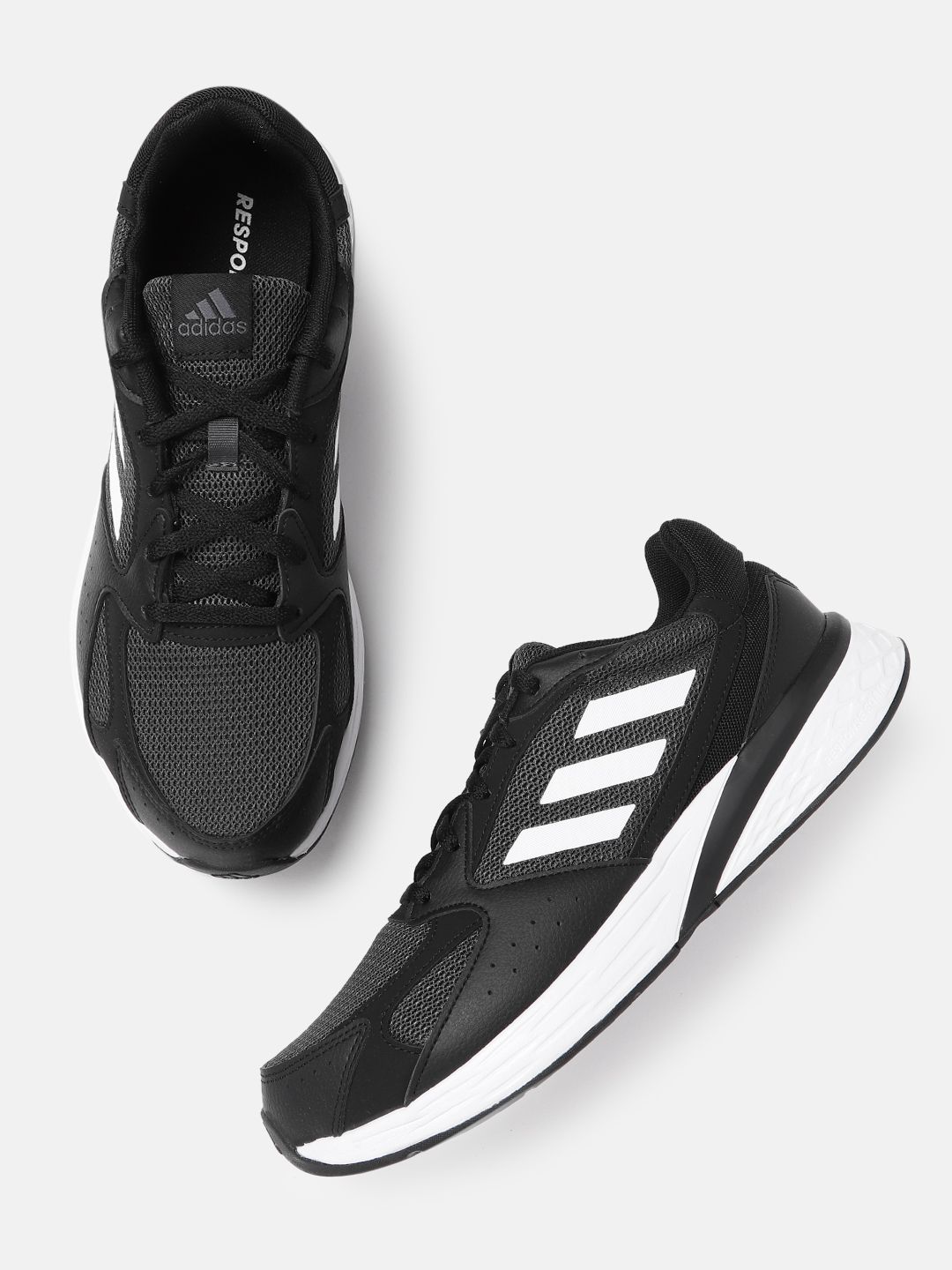 ADIDAS Men Black & Grey Woven Design Classic Runner Shoes