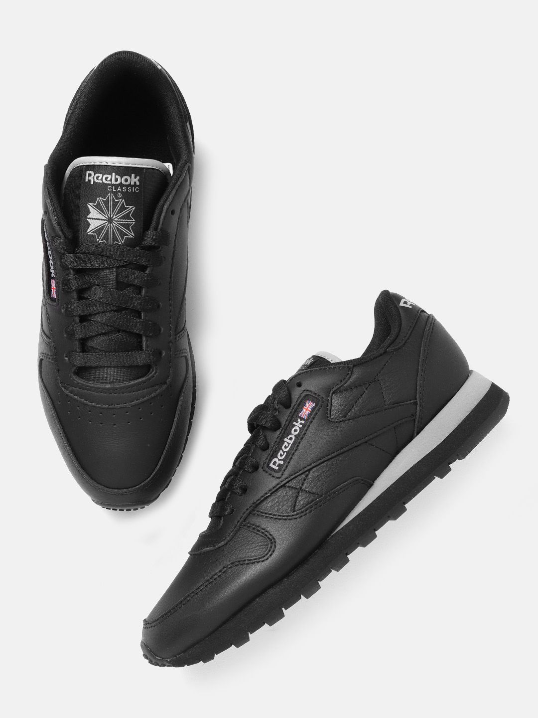 Reebok Classic Unisex Black & Grey Perforated Leather Sneakers Price in India