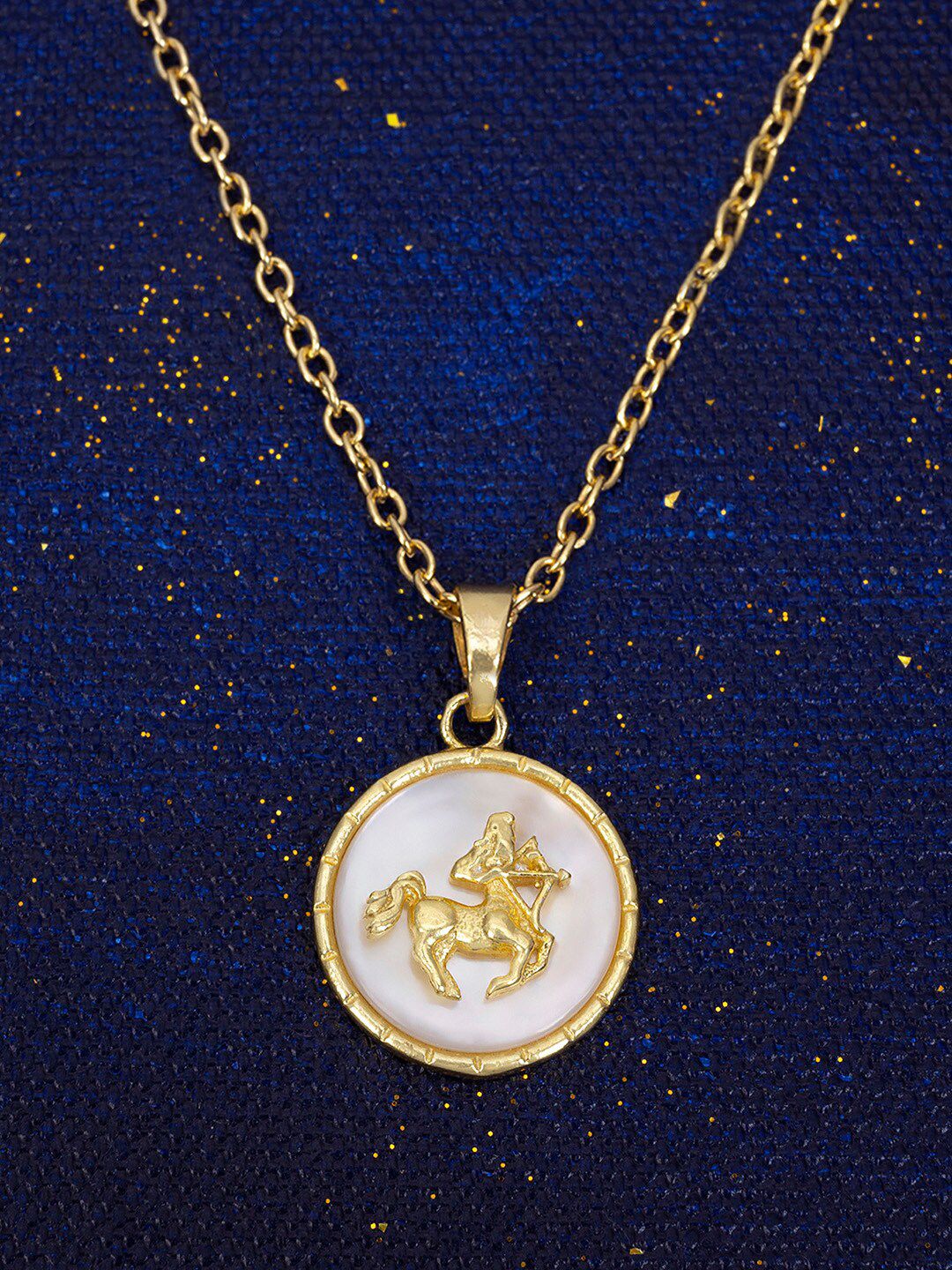 Mikoto by FableStreet 18K Gold-Plated Mother of Pearl Sagittarius Zodiac Necklace Price in India