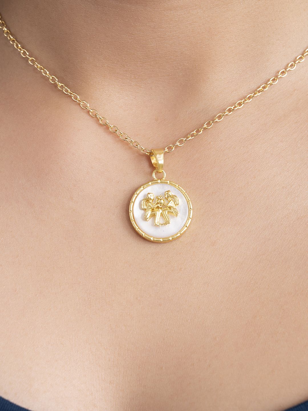Mikoto by FableStreet 18K Gold-Plated & White Mother of Pearl Gemini Zodiac Necklace Price in India