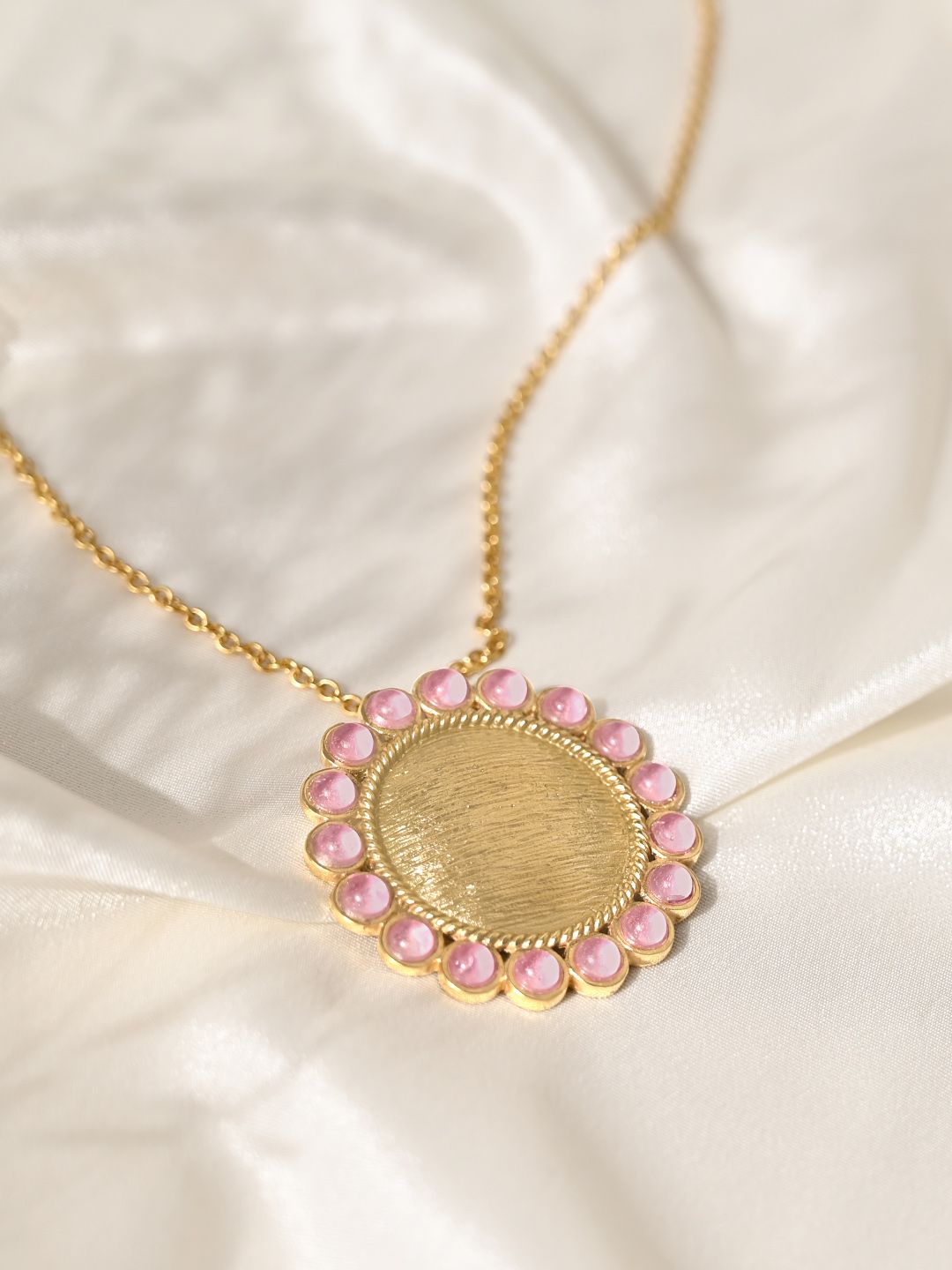 Mikoto by FableStreet Gold-Toned & Pink Brass Gold-Plated Handcrafted Necklace Price in India