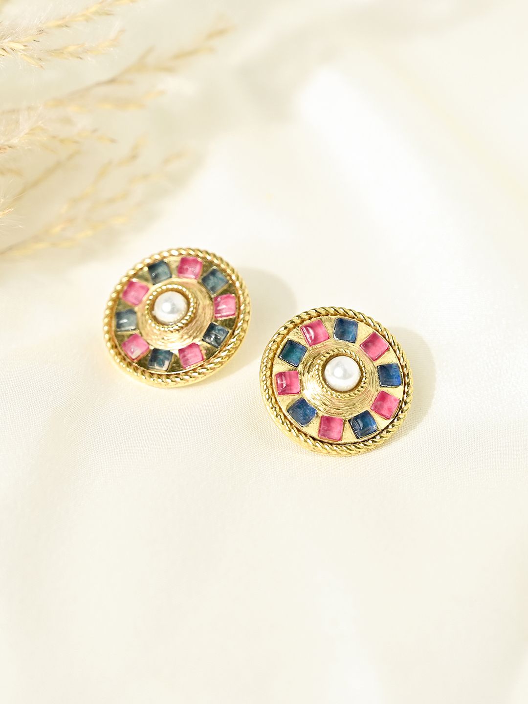 Mikoto by FableStreet 18K Gold Plated Pink & Blue Statement Pearl Studs Price in India