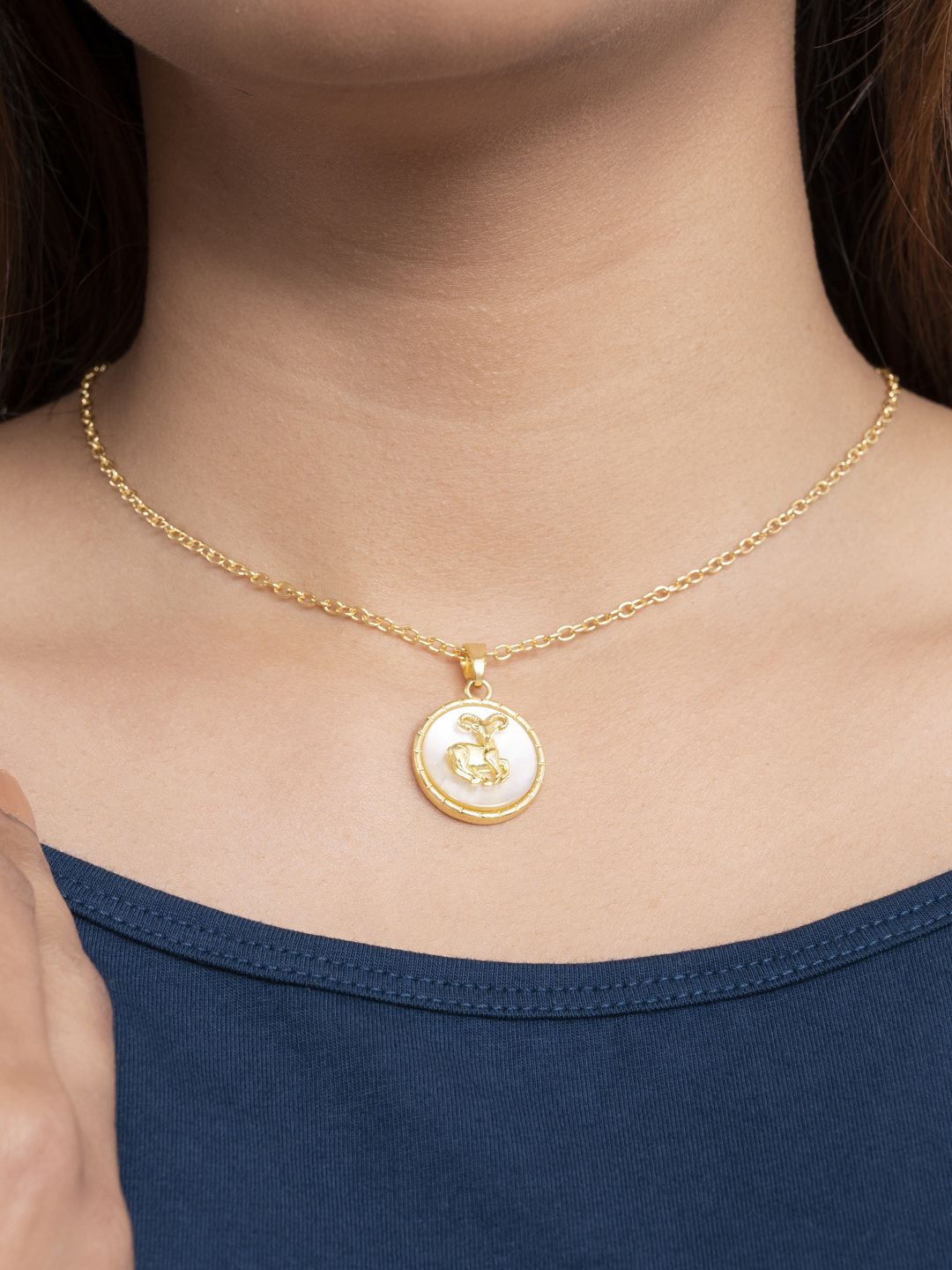 Mikoto by FableStreet 18K Gold-Plated & White Mother of Pearl Aries Zodiac Necklace Price in India