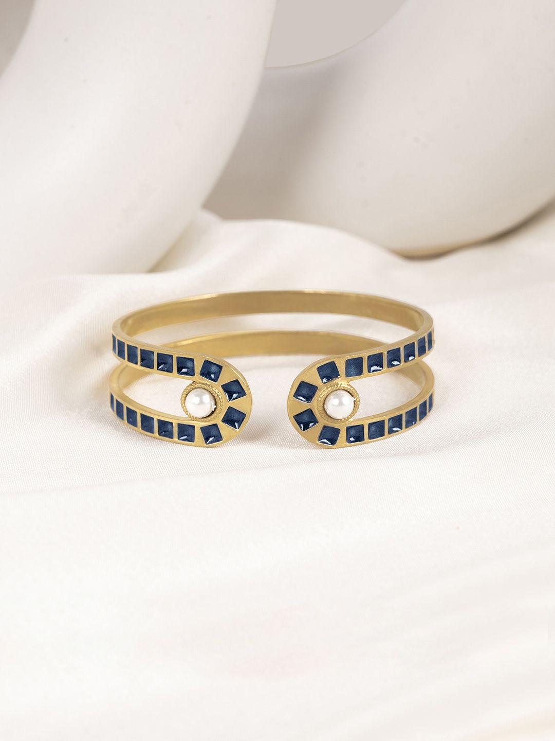 Mikoto by FableStreet 18K Gold Plated & Blue Enamelled Pearl Cuff Bracelet Price in India