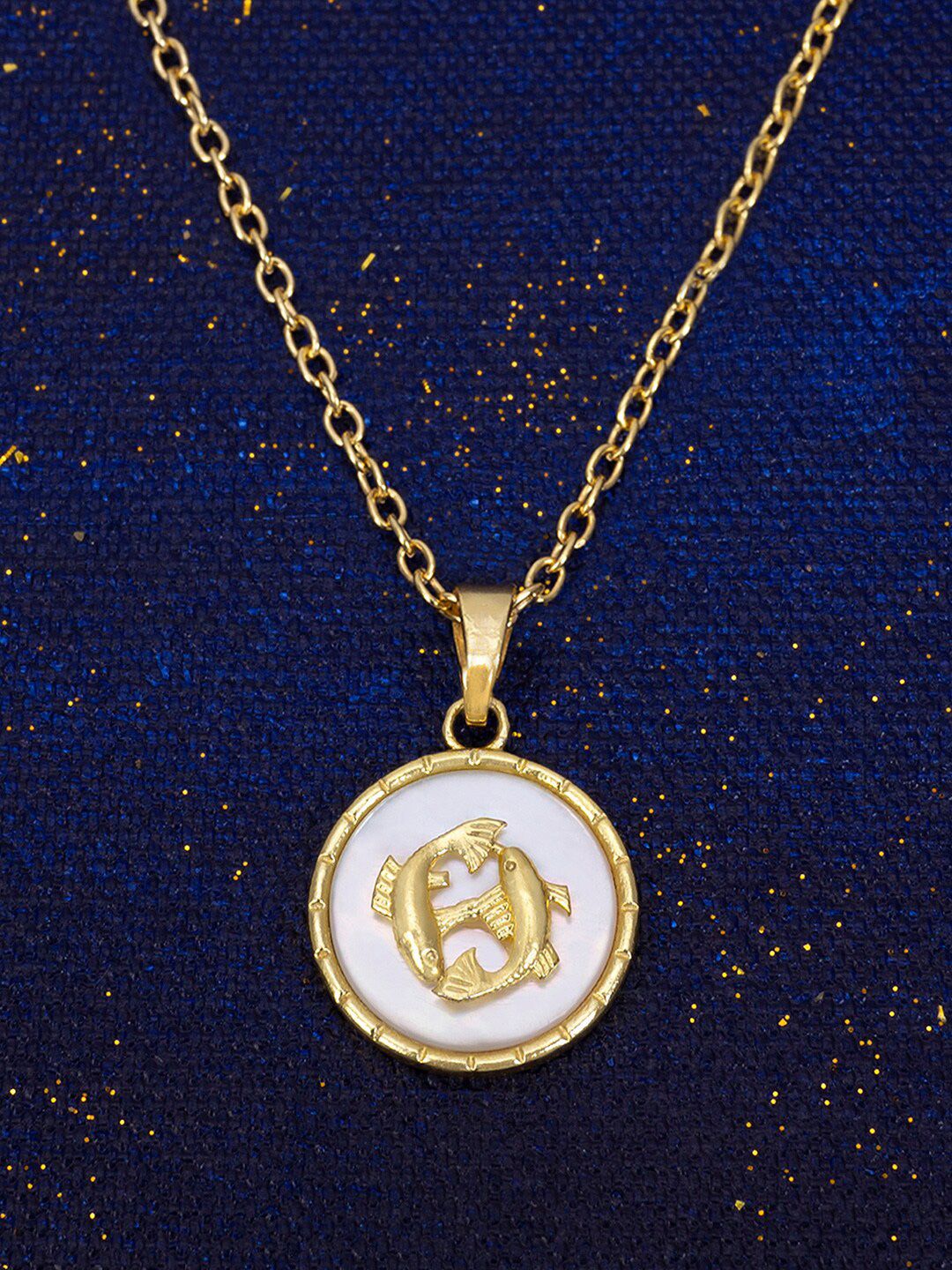 Mikoto by FableStreet 18K Gold-Plated Mother of Pearl Pisces Zodiac Necklace Price in India