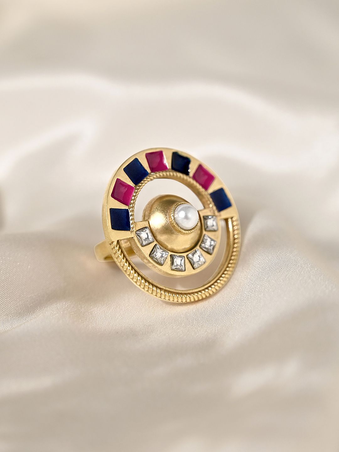 Mikoto by FableStreet 18K Gold Plated Multicoloured Statement Pearl Ring Price in India