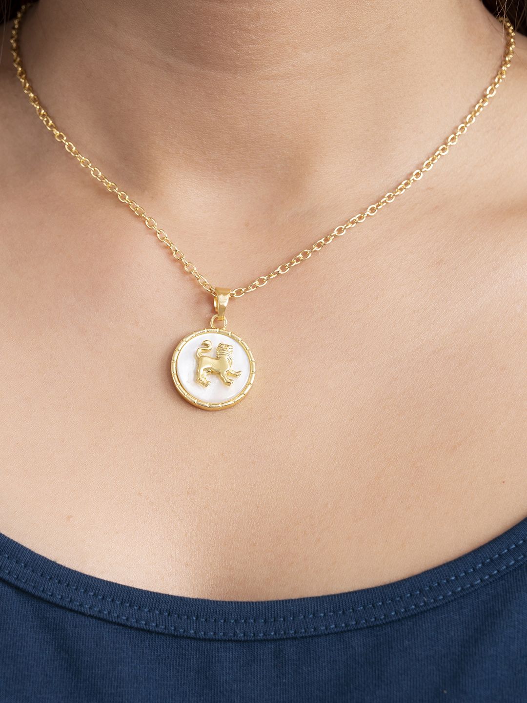 Mikoto by FableStreet 18K Gold-Plated Mother of Pearl Leo Zodiac Necklace Price in India