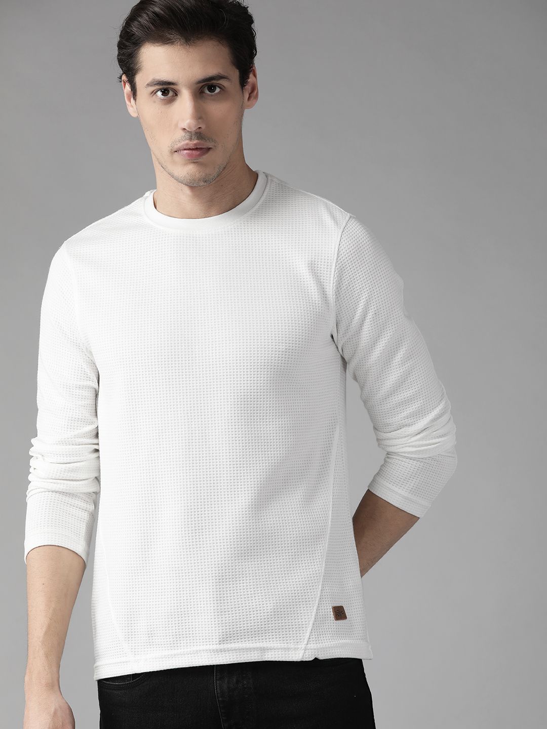 The Roadster Lifestyle Co Men White Waffle Texture T-shirt