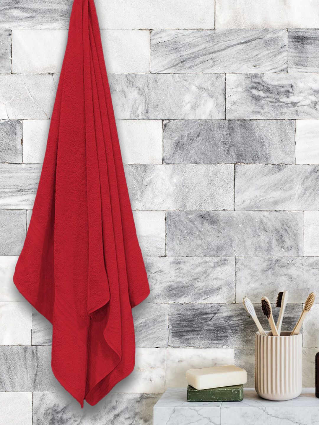Aura Red Solid Organic Cotton 500 GSM Bath Towel Price in India