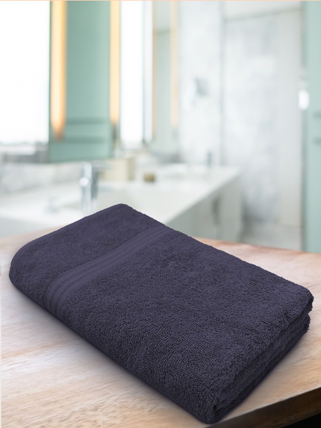 Aura Navy Blue Solid Organic Cotton 500 GSM Bath Towel Price in India