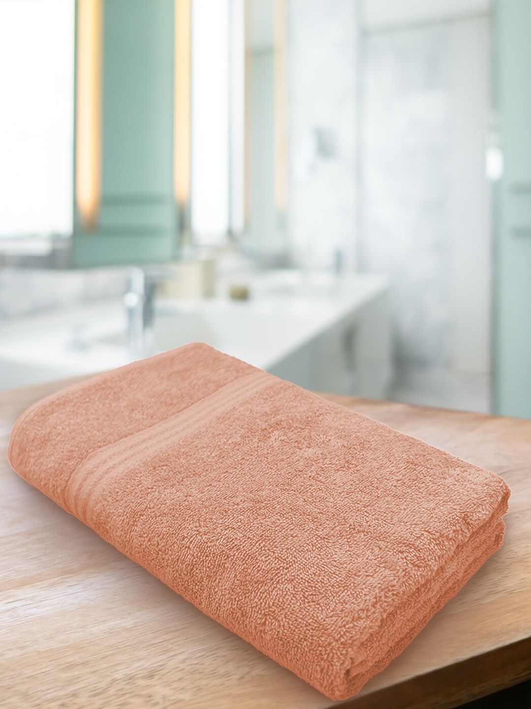 Aura Peach-Coloured Solid Organic Cotton 500 GSM Bath Towel Price in India
