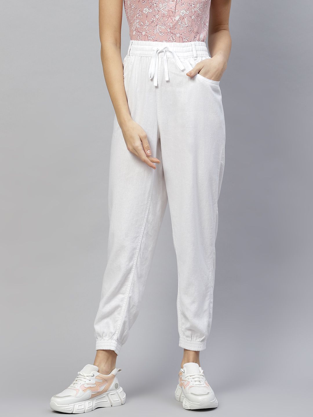 Marks & Spencer Women White Joggers Trousers Price in India