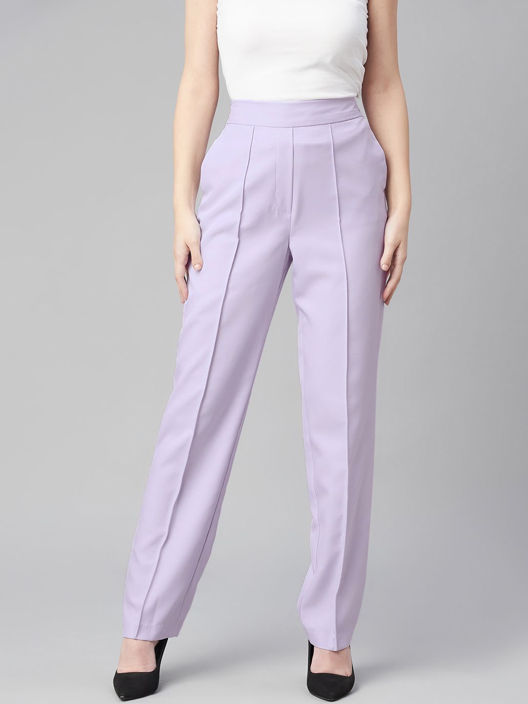 Marks & Spencer Women Lavender Solid Trousers Price in India