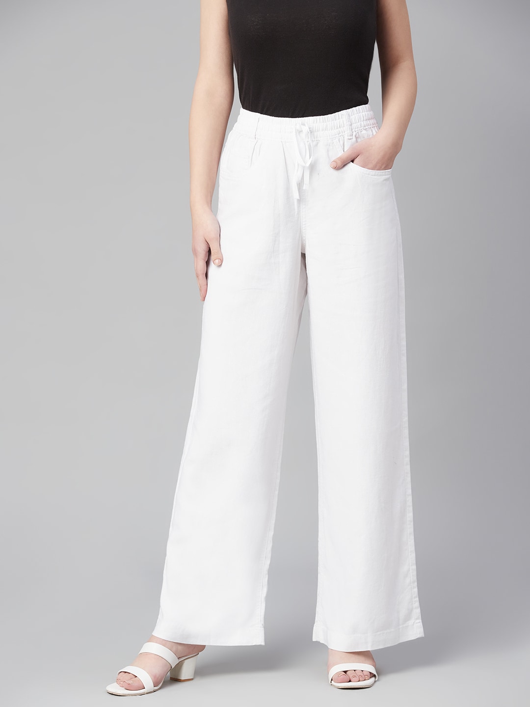 Marks & Spencer Women White Solid Pleated Trousers Price in India