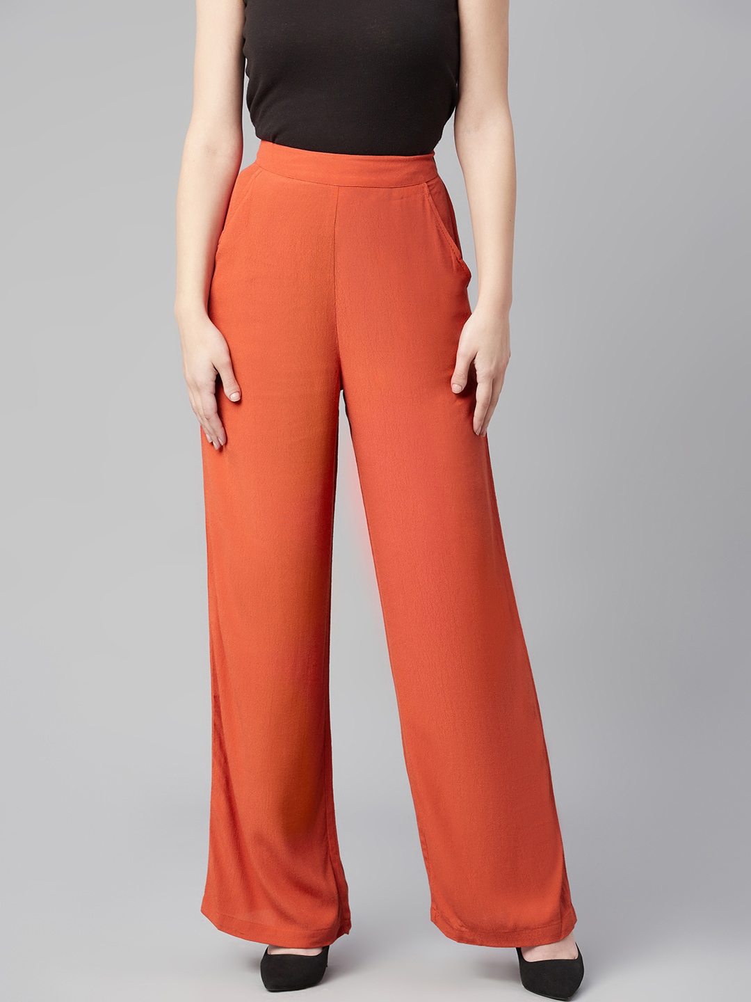 Marks & Spencer Women Rust Orange Solid Trousers Price in India