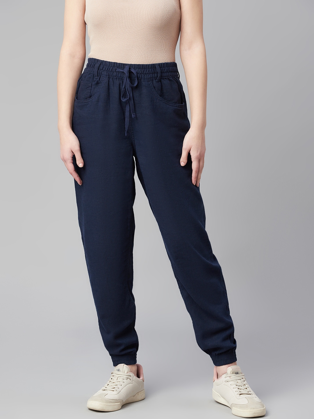 Marks & Spencer Women Navy Blue Solid Joggers Price in India