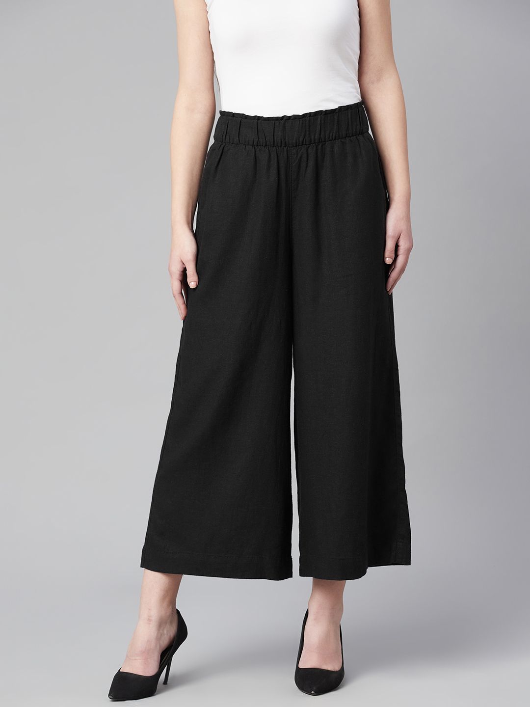 Marks & Spencer Women Black Easy To Iron Parallel Trousers Price in India