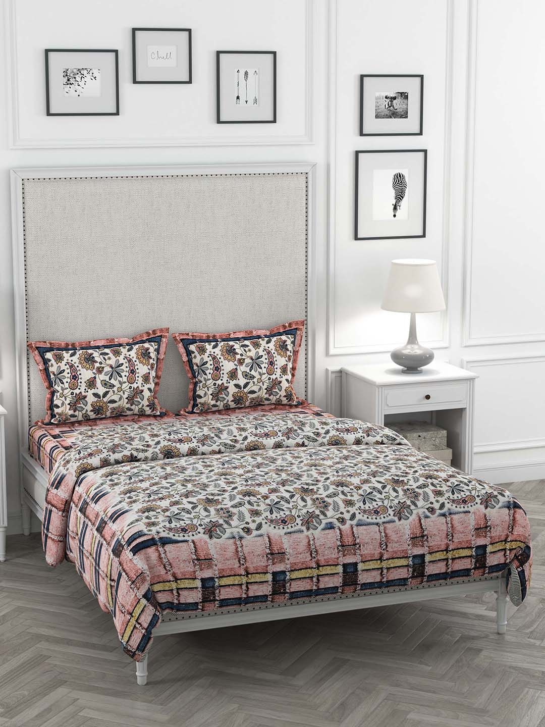 JAIPUR FABRIC Brown & Pink Printed Cotton Bedding Set Price in India