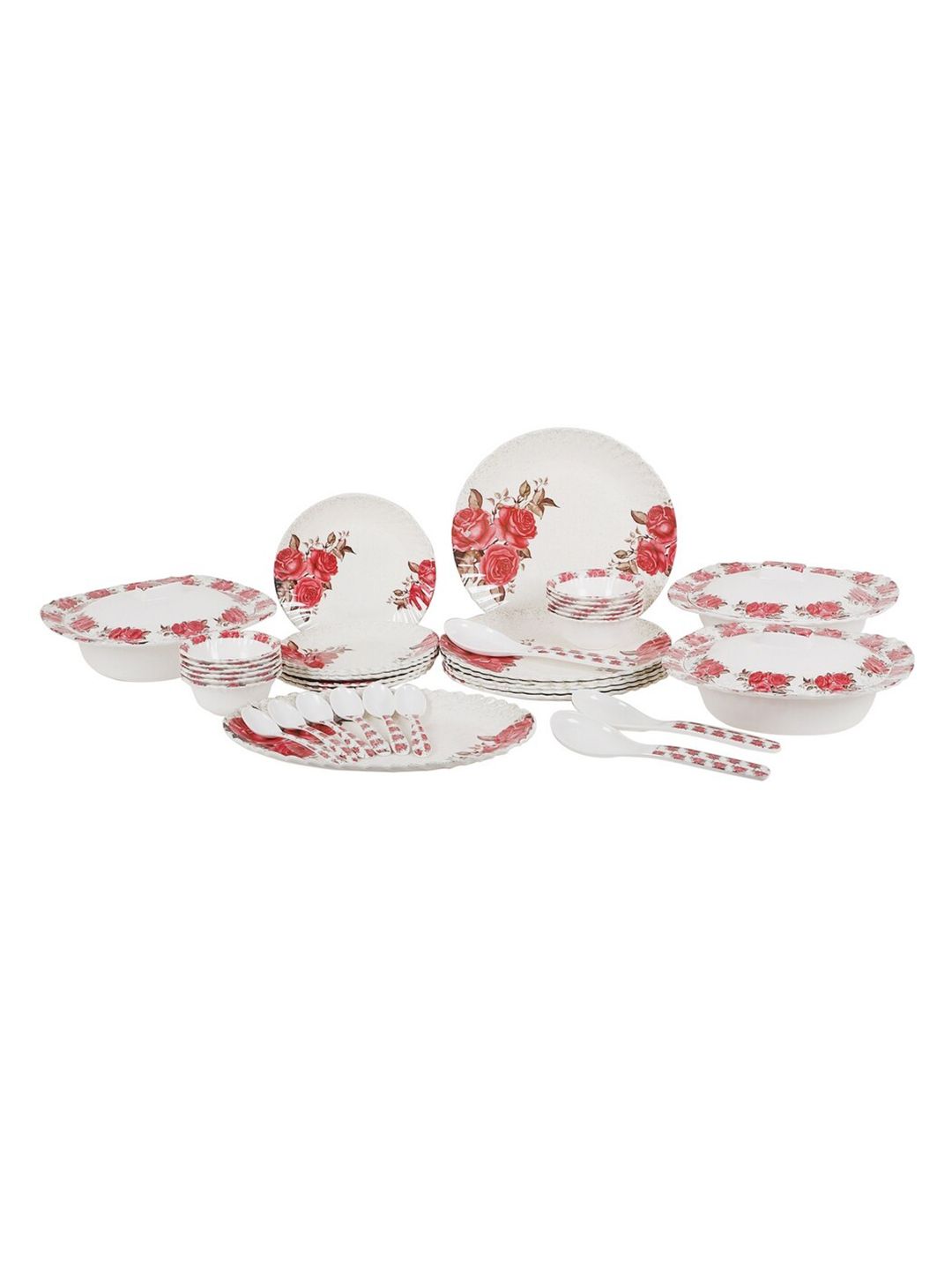 CDI White & Red 40 Pieces Floral Printed Melamine Glossy Dinner Set Price in India
