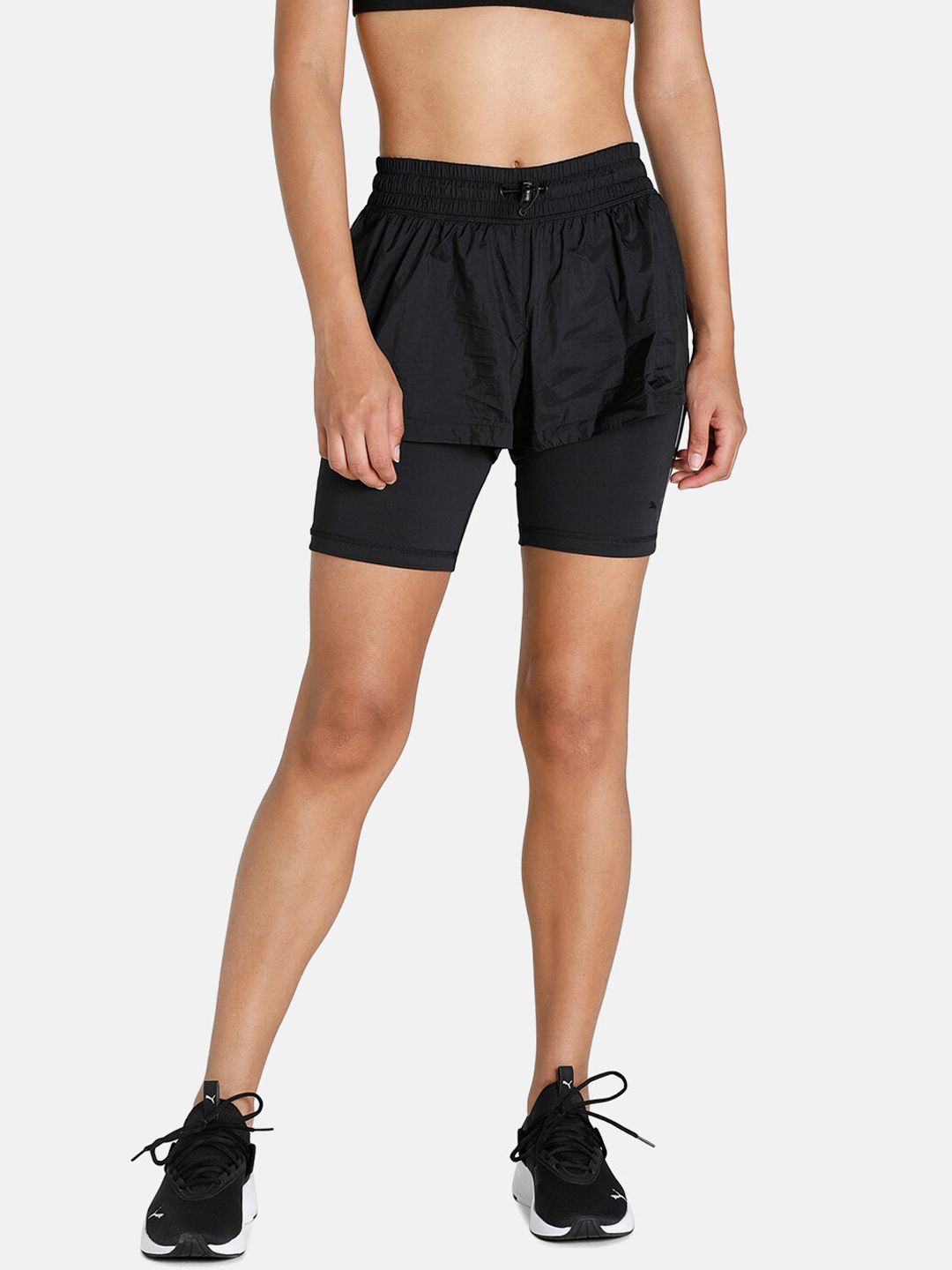 Puma Women Black Training or Gym 2in1 Woven Sports Shorts Price in India