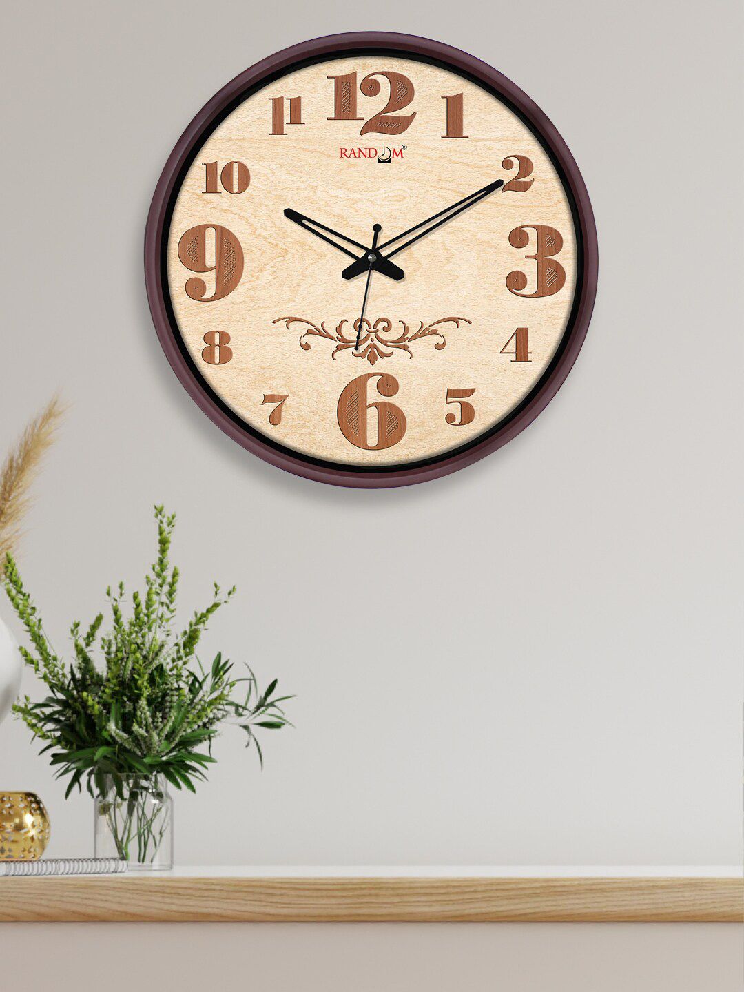 RANDOM Camel Brown & Black 12-Inch Dual Frame Classic Art Wall Clock With Glass Price in India
