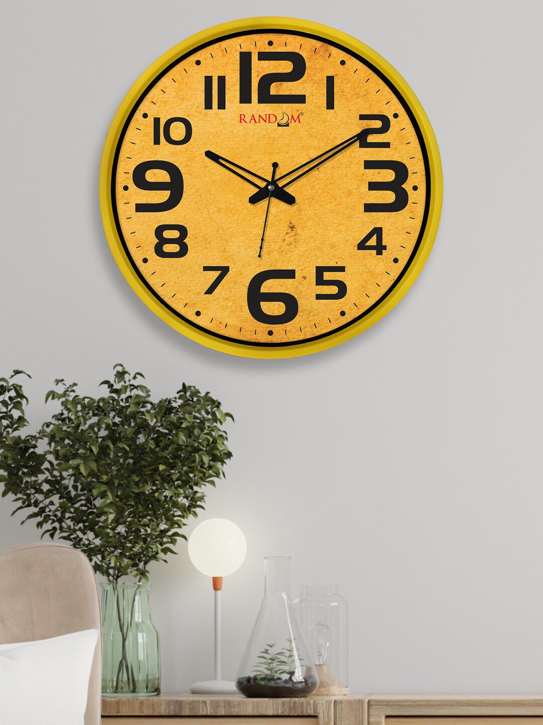 RANDOM Mustard & Black Printed Contemporary Wall Clock Price in India